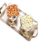 Diwali dryfruits  hampers- silver aluminium  almonds and cashews tray