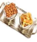 Diwali dryfruits  hampers- silver aluminium  almonds and dried mango tray