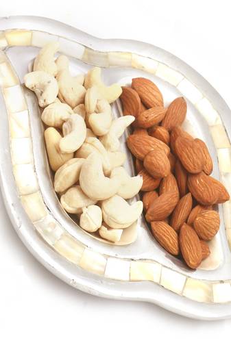 Diwali dryfruits  hampers- silver 2 part  almonds and cashews tray