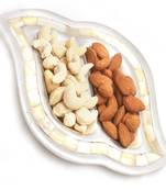 Diwali dryfruits  hampers- silver 2 part  almonds and cashews tray