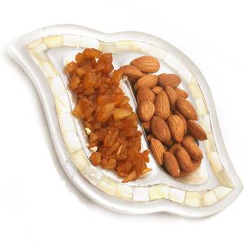 Diwali dryfruits  hampers- silver 2 part  almonds and masala mango tray 1