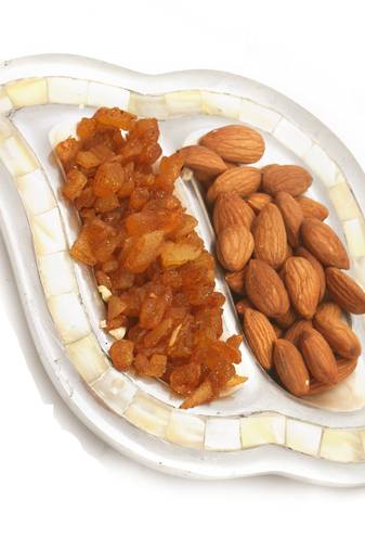 Diwali dryfruits  hampers- silver 2 part  almonds and masala mango tray