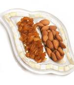 Diwali dryfruits  hampers- silver 2 part  almonds and masala mango tray