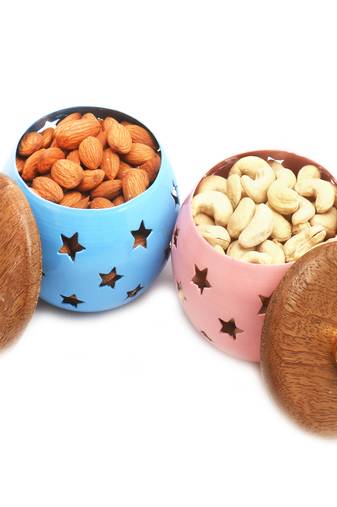Diwali dryfruits  hampers- set of 2 almonds and cashews metal jars