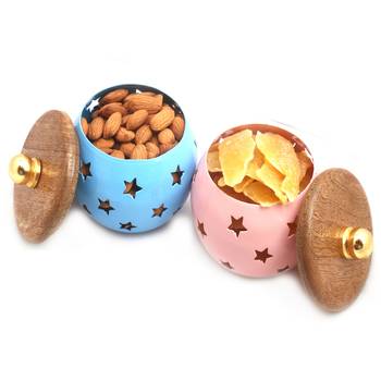 Diwali dryfruits  hampers- set of 2 almonds and dried mango metal jars 1