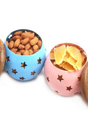 Diwali dryfruits  hampers- set of 2 almonds and dried mango metal jars