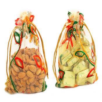 Diwali hampers- almonds and chocolate net pouch 1
