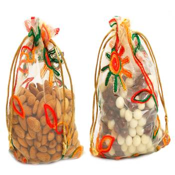 Diwali hampers- almonds and nutties net pouch 1