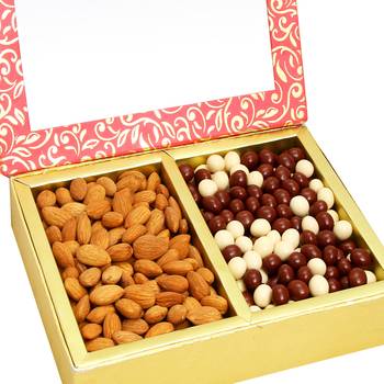Diwali hampers -pink 2 part almonds and nutties box 1