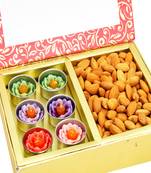 Diwali hampers -pink 2 part almonds and t-lites box