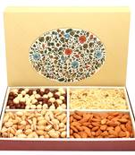 Eco 4 part  print hamper box with almonds, pistachios, namkeen and  nutties 600 gms
