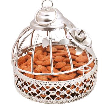 Diwali dryfruits  hampers- silver almonds cage 1
