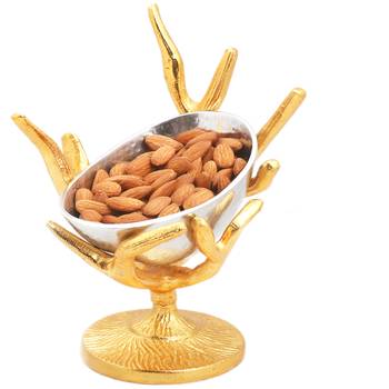 Diwali dryfruits  hampers- silver designer tree almonds bowl 1