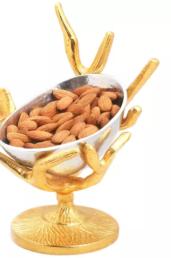 Diwali dryfruits  hampers- silver designer tree almonds bowl