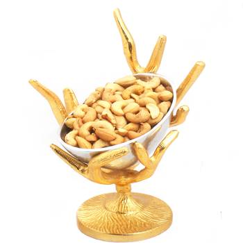 Diwali dryfruits  hampers- silver designer tree roasted cashew bowl 1