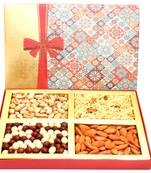 Printed bow hamper box with almonds, pistachios, namkeen and  nutties 400 gms
