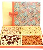 Printed bow hamper box with almonds, pistachios, namkeen and  nutties 800 gms