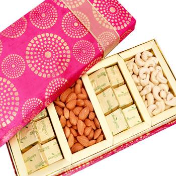 Diwali dryfruits-satin 4 part dryfruit and chocolate box hamper 1