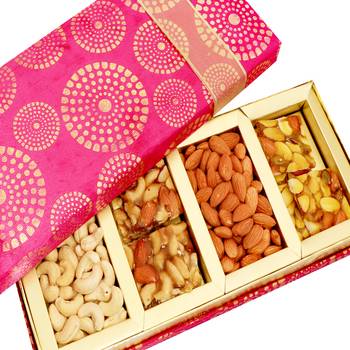 Diwali dryfruits-satin 4 part dryfruit and dryfruit chikki box hamper 1