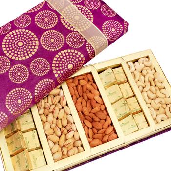 Diwali dryfruits-satin 5 part dryfruit and chocolate box hamper 1