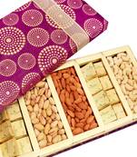 Diwali dryfruits-satin 5 part dryfruit and chocolate box hamper