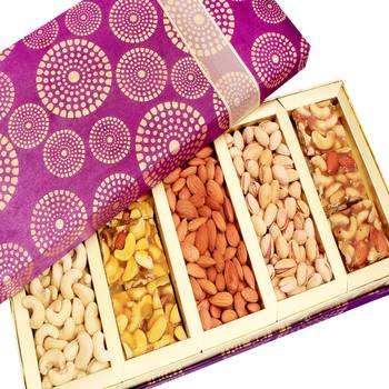 Diwali dryfruits-satin 5 part dryfruit and dryfruit chikki box hamper 1