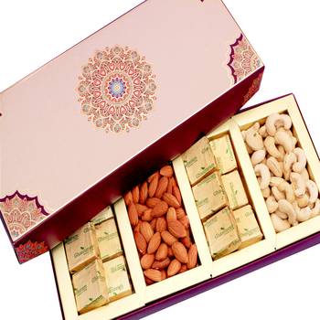 Diwali dryfruits -long fusion cashews,almonds, chocolates box hamper 1