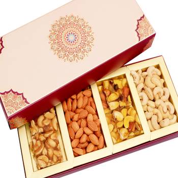 Diwali dryfruits-long fusion cashews,almonds, dryfruit chikki box hamper 1
