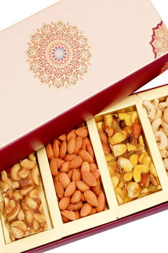 Diwali dryfruits-long fusion cashews,almonds, dryfruit chikki box hamper