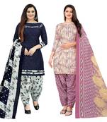 multicolor cotton blend printed unstitched salwar suit material (combo of 2)