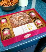 Ghasitaram big hamper tray of kaju katlis, crunchy cashew, paan raisins, choco almonds, and pistachios