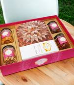 Ghasitaram big hamper tray  of kaju katlis, peri almonds, chiwda, wheat puffs and paan
