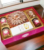 Ghasitaram big hamper tray  of kaju katlis, peri almonds, pistachios, wheat puffs and mewa bites