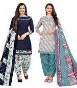 multicolor cotton blend printed unstitched salwar suit material (combo of 2)