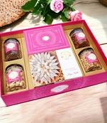Ghasitaram big hamper tray of kaju katlis, milk cake, peri almonds, pistachio, wheat puffs and choco rice crispies