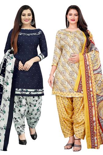 multicolor cotton blend printed unstitched salwar suit material (combo of 2)
