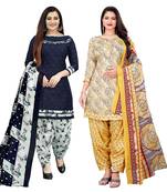 multicolor cotton blend printed unstitched salwar suit material (combo of 2)