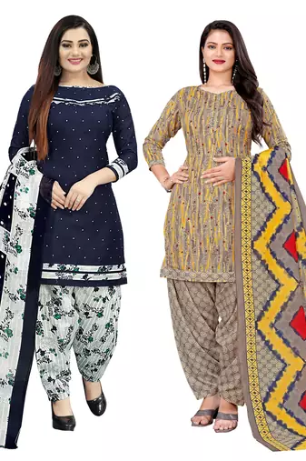 Rajnandini multicolor cotton blend printed unstitched salwar suit material (combo of 2)