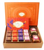 Orange hamper box with sugarfree mewa bites bites,crunchy cashew and flavour raisins jar