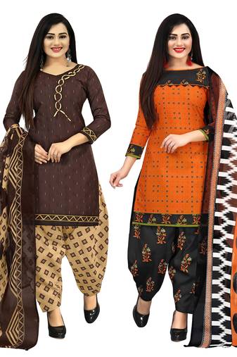women multicolor cotton printed ready to wear patiala salwar suit combo pack of 2