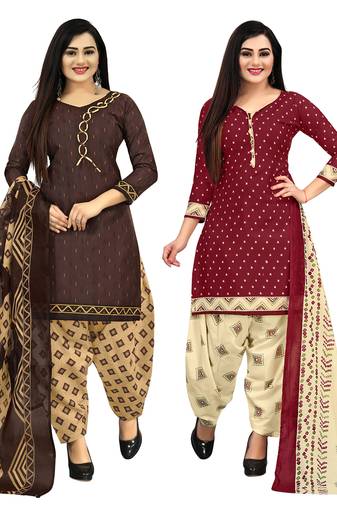 multicolor cotton printed unstitched salwar suit material (combo of 2)