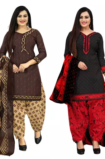 multicolor cotton printed unstitched salwar suit material (combo of 2)