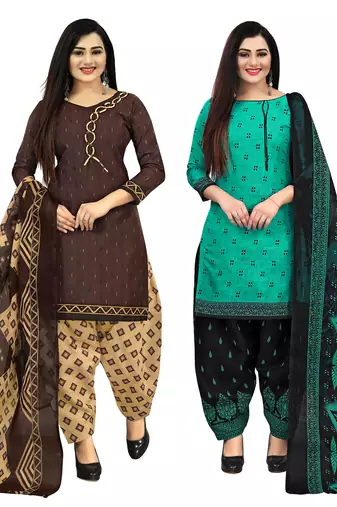 multicolor cotton printed unstitched salwar suit material (combo of 2)
