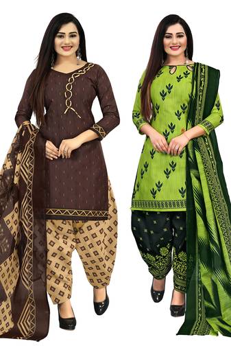 multicolor cotton printed unstitched salwar suit material (combo of 2)
