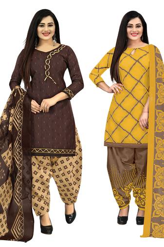 multicolor cotton printed unstitched salwar suit material (combo of 2)