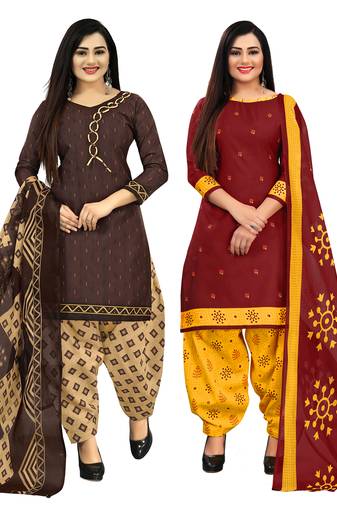 multicolor cotton printed unstitched salwar suit material (combo of 2)