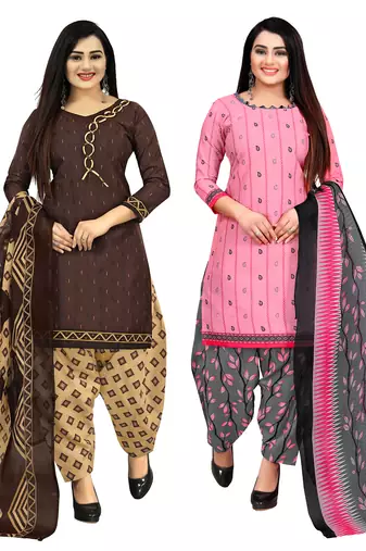 multicolor cotton printed unstitched salwar suit material (combo of 2)