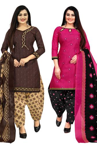 multicolor cotton printed unstitched salwar suit material (combo of 2)