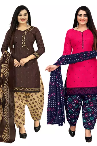 multicolor cotton printed unstitched salwar suit material (combo of 2)