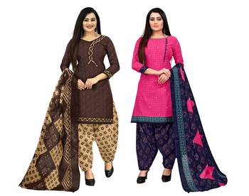 multicolor cotton printed unstitched salwar suit material (combo of 2) 1